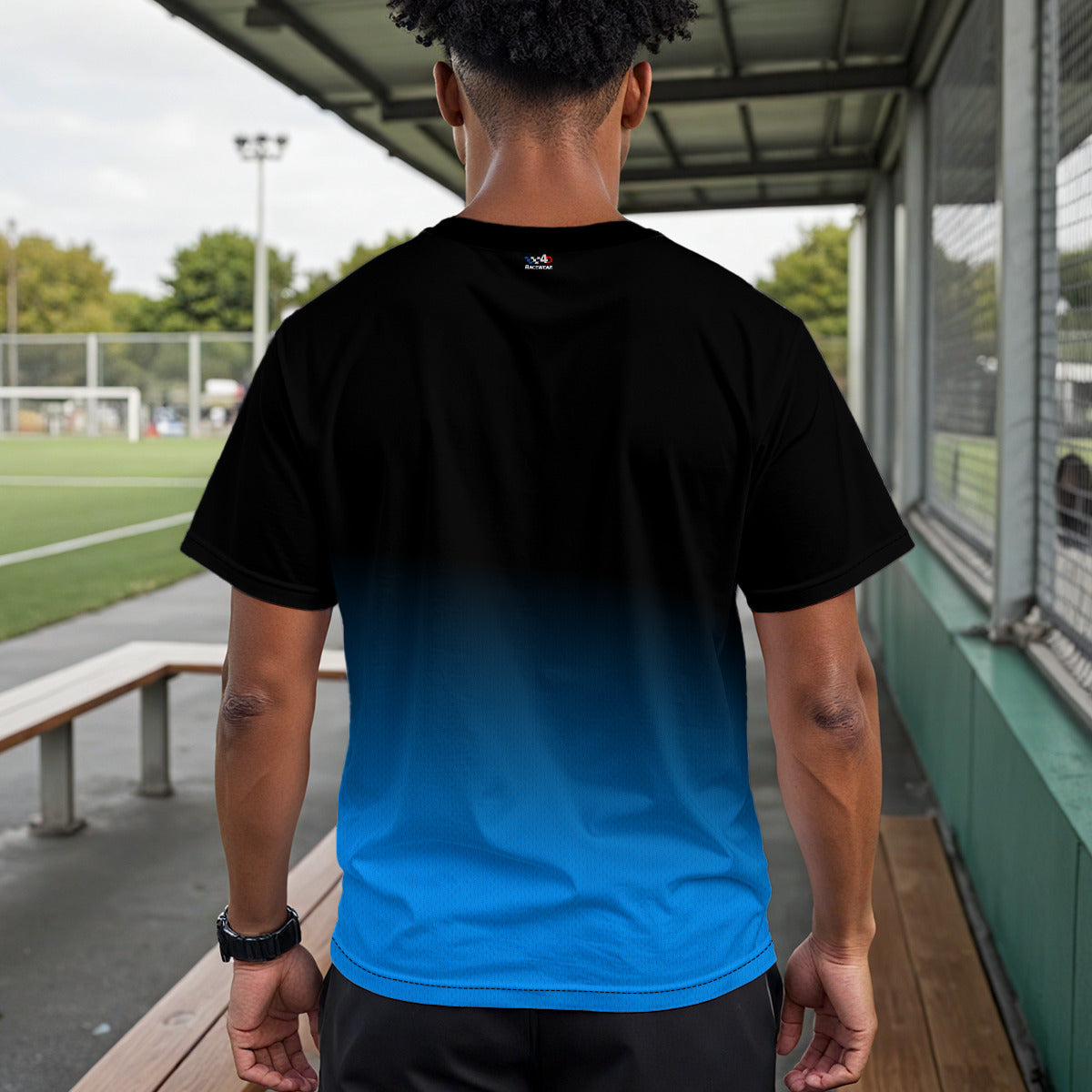ISRA Drop Shoulder Oversize Crew Neck Performance T-Shirt Blue